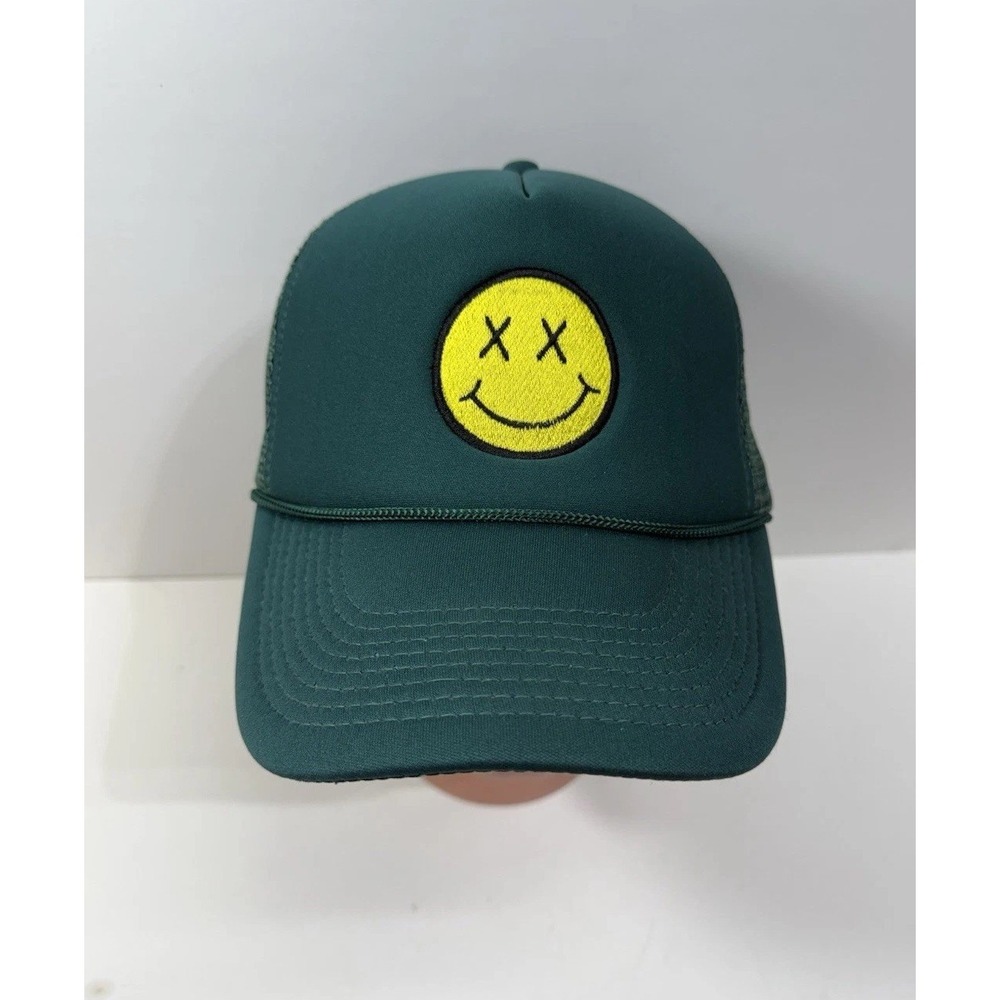 Vtg Nissin Dead Smiley Face Hat Snapback Foam Mesh Back Trucker Cap Green New